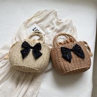 Women's Medium Braid Solid Color Vacation Beach Weave String Straw Bag main image video