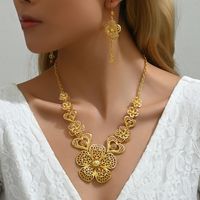 Elegant Bridal Streetwear Heart Shape Flower Alloy Hollow Out 18K Gold Plated Women's Jewelry Set sku image 1