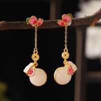 1 Pair Vintage Style Classic Style Peach Flower Copper 24K Gold Plated Drop Earrings main image 1