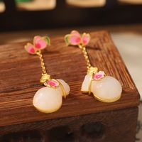 1 Pair Vintage Style Classic Style Peach Flower Copper 24K Gold Plated Drop Earrings main image 3
