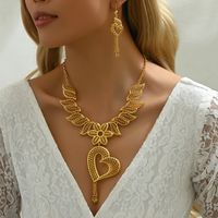 Elegant Bridal Heart Shape Solid Color Alloy 18K Gold Plated Women's Earrings Necklace sku image 1