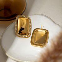 1 Pair IG Style Rectangle Plating Inlay 304 Stainless Steel Rhinestones 18K Gold Plated Ear Studs main image 3