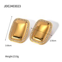 1 Pair IG Style Rectangle Plating Inlay 304 Stainless Steel Rhinestones 18K Gold Plated Ear Studs main image 2