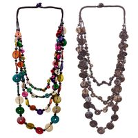 Wholesale Jewelry Vintage Style Bohemian Classic Style Geometric Wooden Beads Coconut Shell Layered Necklaces main image 8