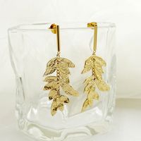 1 Pair IG Style Fairy Style Korean Style Leaves Heart Shape Feather 304 Stainless Steel 14K Gold Plated Drop Earrings main image 3