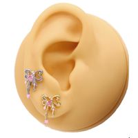 1 Piece Elegant Lady Modern Style Heart Shape Bow Knot Epoxy Plating Inlay 316 Stainless Steel  Copper Zircon White Gold Plated Gold Plated Ear Studs Cartilage Earrings main image 4