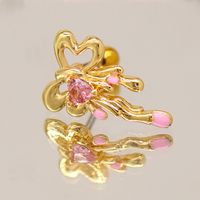 1 Piece Elegant Lady Modern Style Heart Shape Bow Knot Epoxy Plating Inlay 316 Stainless Steel  Copper Zircon White Gold Plated Gold Plated Ear Studs Cartilage Earrings main image 10