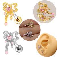 1 Piece Elegant Lady Modern Style Heart Shape Bow Knot Epoxy Plating Inlay 316 Stainless Steel  Copper Zircon White Gold Plated Gold Plated Ear Studs Cartilage Earrings main image 9
