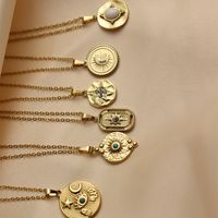 304 Stainless Steel 18K Gold Plated IG Style Elegant Streetwear Inlay Round Square Moon Turquoise Zircon Pendant Necklace main image 1