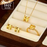 Elegant Glam Solid Color Sterling Silver Inlay Zircon Gold Plated Women's Rings Earrings Necklace main image 10