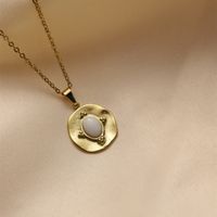 304 Stainless Steel 18K Gold Plated IG Style Elegant Streetwear Inlay Round Square Moon Turquoise Zircon Pendant Necklace main image 5