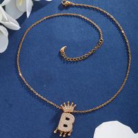 Copper 18K Gold Plated XUPING Simple Style Commute Plating Inlay Letter Crown Rhinestones Pendant Necklace main image 9