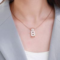 Copper 18K Gold Plated XUPING Simple Style Commute Plating Inlay Letter Crown Rhinestones Pendant Necklace main image 1