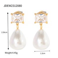 1 Pair IG Style Elegant Water Droplets Pearl Inlay 304 Stainless Steel Zircon 18K Gold Plated Drop Earrings sku image 1