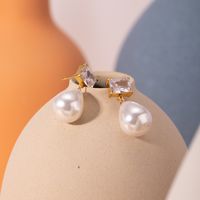 1 Pair IG Style Elegant Water Droplets Pearl Inlay 304 Stainless Steel Zircon 18K Gold Plated Drop Earrings main image 4