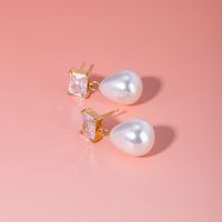 1 Pair IG Style Elegant Water Droplets Pearl Inlay 304 Stainless Steel Zircon 18K Gold Plated Drop Earrings main image 3