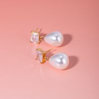 1 Paire Style IG Élégant Les Gouttelettes D'Eau Perle Incruster Acier Inoxydable 304 Zircon Plaqué Or 18K Boucles D'oreilles main image 3