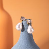 1 Pair IG Style Elegant Water Droplets Pearl Inlay 304 Stainless Steel Zircon 18K Gold Plated Drop Earrings main image 1