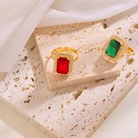 Copper 18K Gold Plated Glam Luxurious Plating Inlay Solid Color Rings main image 2