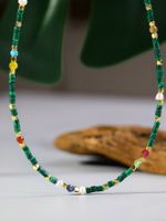 Ein Naturstein Kupfer 18 Karat Vergoldet Bohemien Klassischer Stil Perlen Geometrisch Halskette main image 5