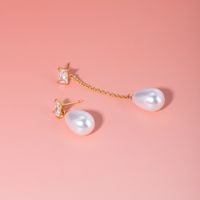 1 Pair IG Style Simple Style Water Droplets Asymmetrical Pearl Inlay 304 Stainless Steel Zircon 18K Gold Plated Drop Earrings main image 3