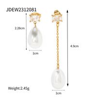 1 Pair IG Style Simple Style Water Droplets Asymmetrical Pearl Inlay 304 Stainless Steel Zircon 18K Gold Plated Drop Earrings main image 2