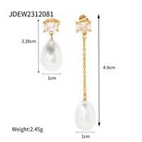 1 Pair IG Style Simple Style Water Droplets Asymmetrical Pearl Inlay 304 Stainless Steel Zircon 18K Gold Plated Drop Earrings sku image 1