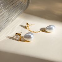 1 Pair IG Style Simple Style Water Droplets Asymmetrical Pearl Inlay 304 Stainless Steel Zircon 18K Gold Plated Drop Earrings main image 1