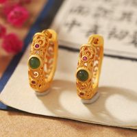 1 Pair Classical Retro Color Block Hollow Out Inlay Copper Glass 24K Gold Plated Earrings main image 1