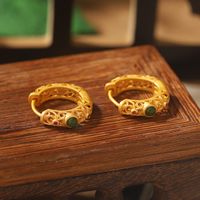 1 Pair Classical Retro Color Block Hollow Out Inlay Copper Glass 24K Gold Plated Earrings main image 2