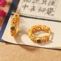 1 Pair Classical Retro Color Block Hollow Out Inlay Copper Glass 24K Gold Plated Earrings main image 3