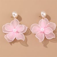 1 Pair Cute Sweet Flower Patchwork Cloth Drop Earrings sku image 2