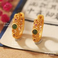 1 Pair Classical Retro Color Block Hollow Out Inlay Copper Glass 24K Gold Plated Earrings sku image 1