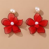 1 Pair Cute Sweet Flower Patchwork Cloth Drop Earrings sku image 4