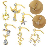 1 Piece Nose Rings & Studs Modern Style Simple Style Star Heart Shape Wings 316 Stainless Steel  Copper Plating Inlay Rhinestones Zircon Gold Plated Nose Rings & Studs main image 1