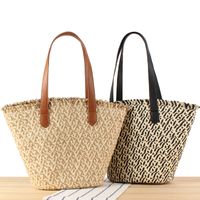 Women's Large Paper String Solid Color Beach Classic Style Weave Zipper Straw Bag main image 5
