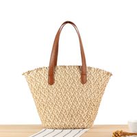 Women's Large Paper String Solid Color Beach Classic Style Weave Zipper Straw Bag sku image 2