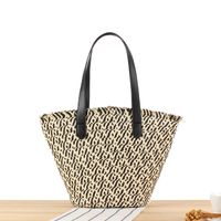 Women's Large Paper String Solid Color Beach Classic Style Weave Zipper Straw Bag sku image 1