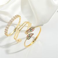 Copper 14K Gold Plated Vintage Style Simple Style Commute Inlay Leaves Zircon Bangle main image 3