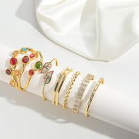 Copper 14K Gold Plated Vintage Style Simple Style Commute Inlay Leaves Zircon Bangle main image 4
