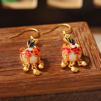 1 Pair Retro Lotus Inlay Copper Rhinestones 24K Gold Plated Drop Earrings main image 2