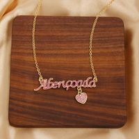 Copper Gold Plated Simple Style Korean Style Plating Inlay Letter Heart Shape Zircon Pendant Necklace main image 6