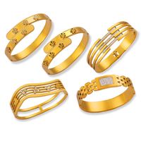 Titanium Steel 18K Gold Plated Elegant Streetwear Inlay Geometric Round Rhinestones Bangle main image 8