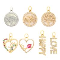 1 Piece 22*7mm Copper Zircon 18K Gold Plated Letter Heart Shape Life Tree Pendant Chain main image 7
