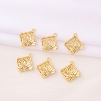 1 Piece 18*16mm Copper Zircon 18K Gold Plated Square Flower Polished Pendant main image 4