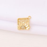 1 Piece 18*16mm Copper Zircon 18K Gold Plated Square Flower Polished Pendant main image 6