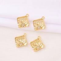 1 Piece 18*16mm Copper Zircon 18K Gold Plated Square Flower Polished Pendant main image 1
