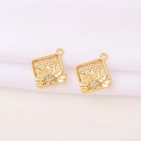 1 Piece 18*16mm Copper Zircon 18K Gold Plated Square Flower Polished Pendant main image 5