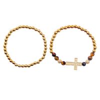 Hip-Hop Cool Style Cross Alloy Tiger Eye Copper Beaded Plating Men's Bracelets main image 6