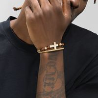 Hip-Hop Cool Style Cross Alloy Tiger Eye Copper Beaded Plating Men's Bracelets main image 3